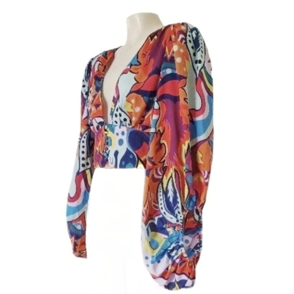 Love X Design Boho Festival Cropped Button-Front Colorful Top M - Picture 3 of 6